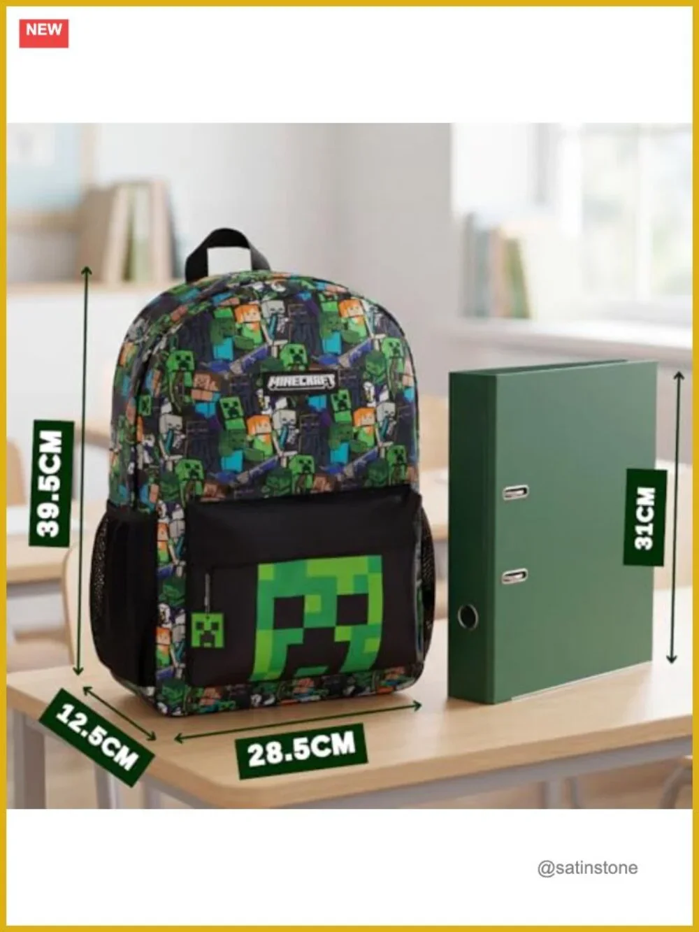 Minecraft Steve & Creeper Graphic Print Zip-Up Backpack for School Kids